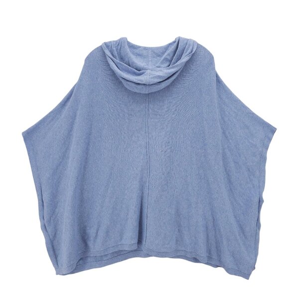 POETRY Hooded Cardigan Poncho Sweater Hooded Blue Cotton Linen Est. L/XL - Picture 3 of 7